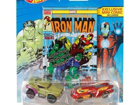 Hot Wheels Marvel Hulk vs. Iron Man Character Car 2-Pack with Mini Comic on Sale