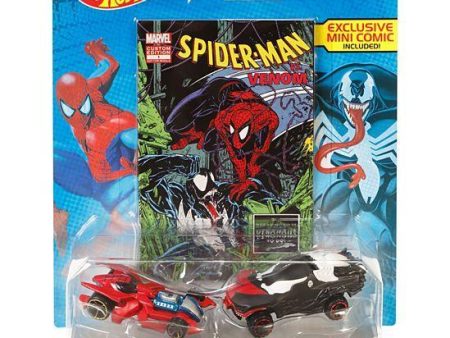 Hot Wheels Marvel Spider-Man vs. Venom Character Car 2-Pack with Mini Comic Online Hot Sale