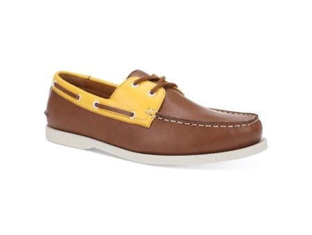 CLUBROOM Mens Brown Color Block Cushioned Comfort Elliot Round Toe Lace-Up Boat Shoes M Discount