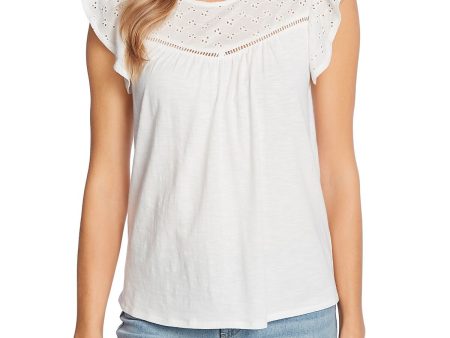 CECE Womens Eyelet Flutter Sleeve Round Neck Top Cheap