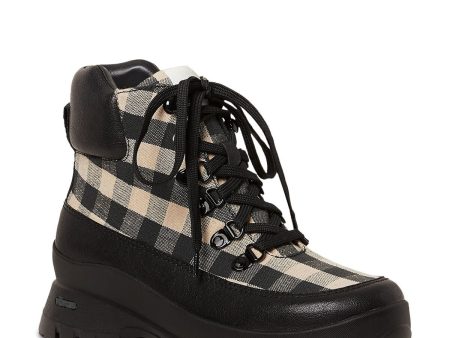 LOEFFLER RANDALL Womens Black Plaid 1-1 2  Platform Lug Sole Comfort Owen Round Toe Lace-Up Booties Supply