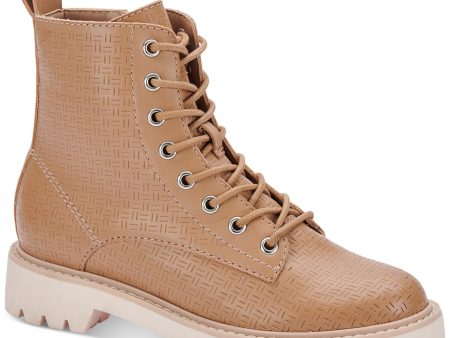 DOLCE VITA Womens Beige 1  Platform Lace-Up Front Heel Pull-Tab Lug Sole Padded Piker Round Toe Block Heel Zip-Up Combat Boots M For Cheap