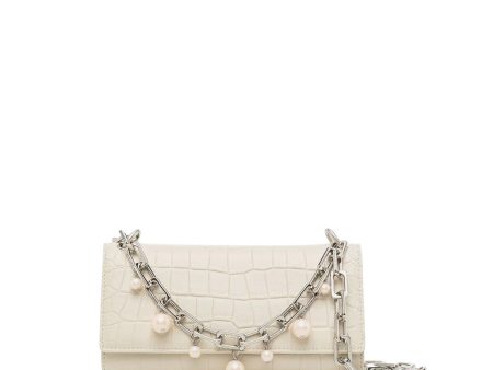 APEDE MOD Women s White Crocodile Print Suede Faux Pearls Chain Strap Wallet Discount