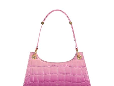 APEDE MOD Women s Pink Crocodile Print Suede Adjustable Strap Shoulder Bag Supply