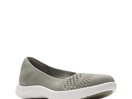 CLOUD STEPPERS BY CLARKS Womens Green Mixed Knit Removable Insole Cushioned Adella Moon Round Toe Wedge Slip On Flats Shoes M Hot on Sale