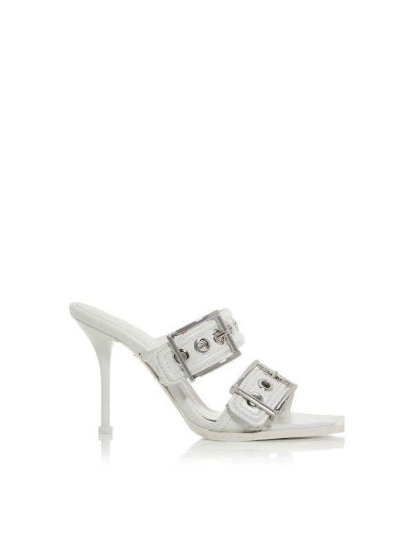 ALEXANDER MCQUEEN Womens White Grommets Padded Square Toe Stiletto Buckle Leather Heeled Discount