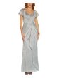 ADRIANNA PAPELL Womens Silver Zippered Twist Front Lined Hi Slit Pleated Sheer Flutter Sleeve Sweetheart Neckline Full-Length Formal Gown Dress Online