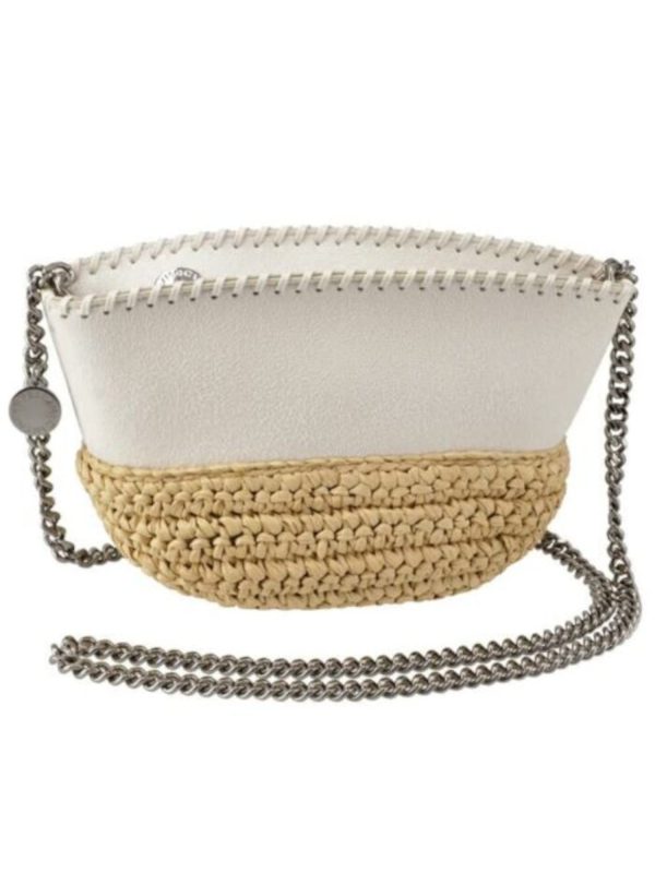 STELLAMCCARTNEY Women s Ivory Faux Leather Whipstitch Detailing Color Block Chain Strap Shoulder Bag Fashion