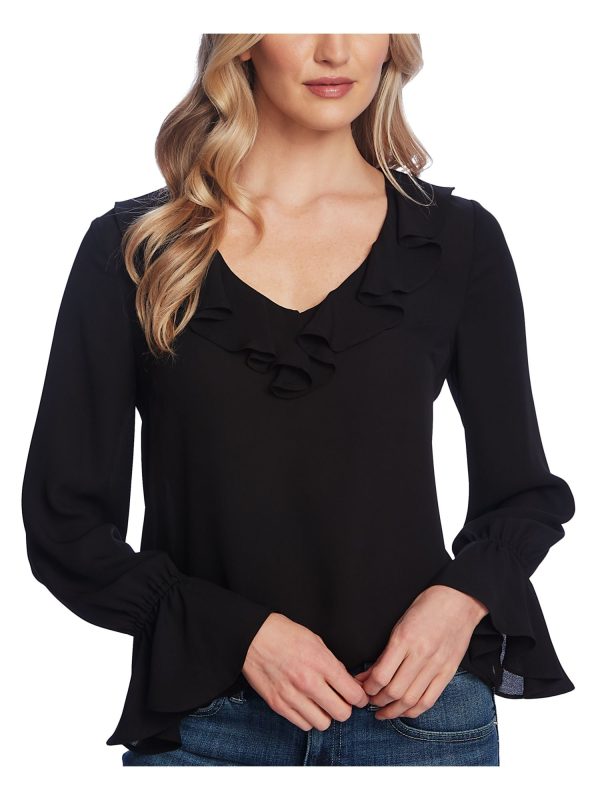 CECE Womens Ruffled Long Sleeve V Neck Blouse Discount