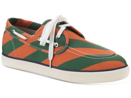 CLUBROOM Mens Green Striped Padded Royce Round Toe Platform Lace-Up Boat Shoes M Hot on Sale