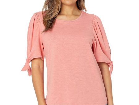 CECE Womens Coral Stretch Short Sleeve Round Neck Top Fashion