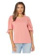 CECE Womens Coral Stretch Short Sleeve Round Neck Top Fashion