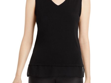 & BASICS Womens Black Sleeveless V Neck Tank Top Discount