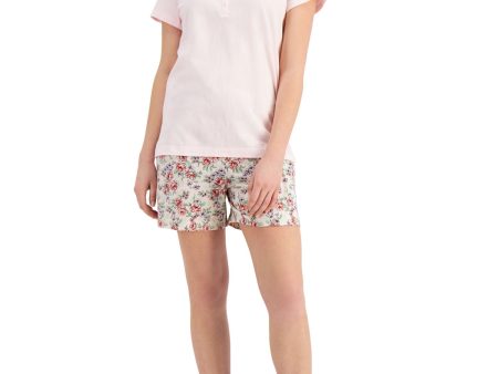 CHARTER CLUB Pink Elastic Band Solid Short Sleeve Round Neck Everyday Pajamas Sale