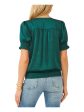 VINCE CAMUTO Womens Green Smocked Pleated Silk Short Sleeve V Neck Wear To Work Blouse Cheap