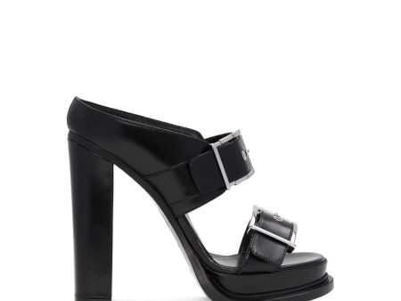 ALEXANDER MCQUEEN Womens Black 1-1 2  Platform Padded Open Toe Block Heel Buckle Leather Heeled Hot on Sale