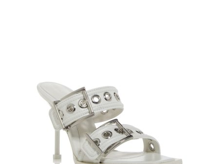 ALEXANDER MCQUEEN Womens White Grommets Padded Square Toe Stiletto Buckle Leather Heeled Discount