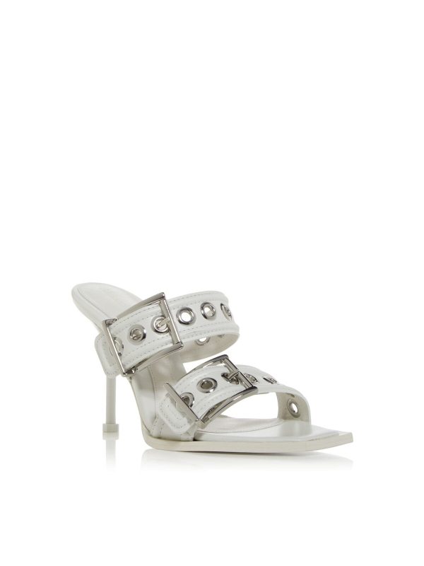 ALEXANDER MCQUEEN Womens White Grommets Padded Square Toe Stiletto Buckle Leather Heeled Discount