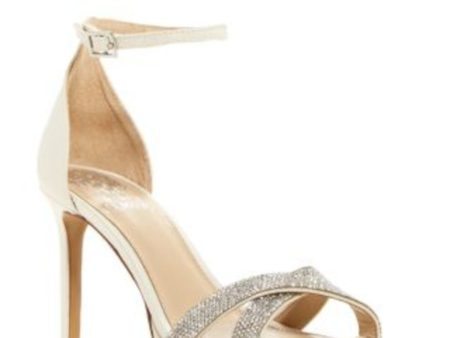 VINCE CAMUTO Womens Ivory Crossover Crystal Ankle Strap Embellished Kalvira Square Toe Stiletto Buckle Dress Heeled M Sale