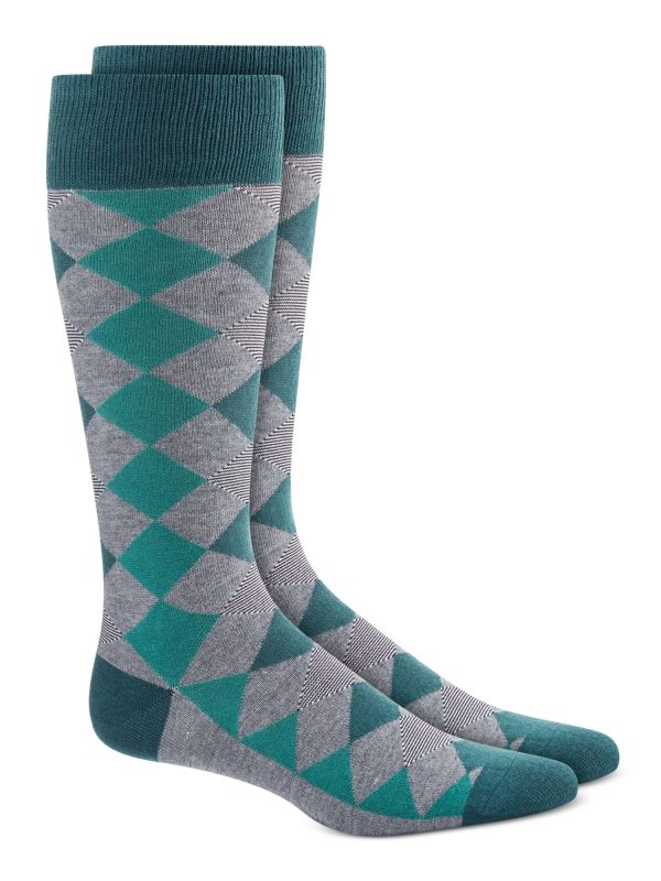 ALFATECH BY ALFANI Mens Green Rayon Argyle Moisture Wicking Seamless Casual Crew Socks Hot on Sale