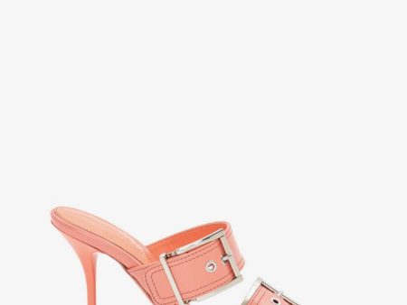 ALEXANDER MCQUEEN Womens Pink Buckle Accent Padded Square Toe Stiletto Slip On Leather Heeled Hot on Sale