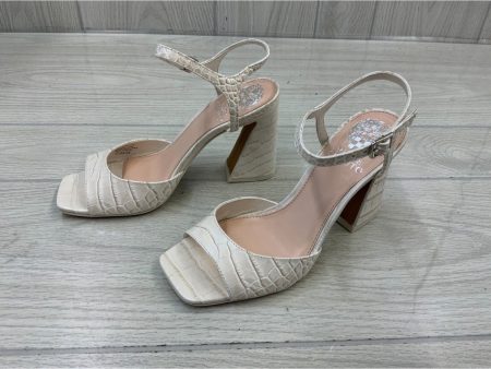 VINCE CAMUTO Womens Ivory Croc Embossed Ankle Strap Padded Roellan Square Toe Flare Buckle Leather Sandals Shoes M Online now