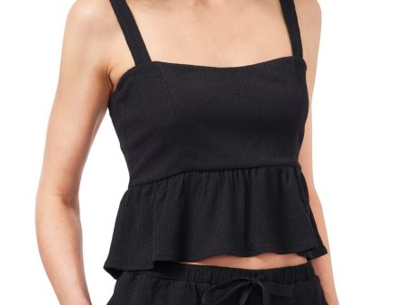 1. STATE Womens Black Stretch Textured Fitted Peplum-hem Sleeveless Sweetheart Neckline Crop Top For Discount