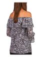 MICHAEL MICHAEL KORS Womens Black Ruffled Sheer Lined Floral Long Sleeve Off Shoulder Blouse Discount