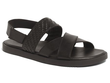 ANTHONY VEER ESSENTIALS Mens Black Color Block Cross Straps Woven Padded Mumbai Round Toe Leather Slingback Sandal For Sale