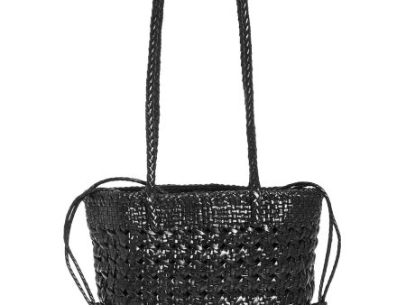 CALAJADE Women s Black Woven Double Flat Strap Shoulder Bag Hot on Sale