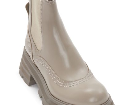 ALEXANDER MCQUEEN Womens Gray Platform 1-1 2  Pull Tab Logo Goring Lug Sole Round Toe Block Heel Leather Booties Online Sale