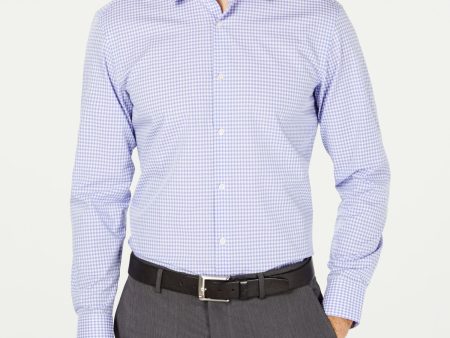 HUGO Mens Boss Red Label Purple Gingham Point Collar Slim Fit Button Down Shirt Hot on Sale