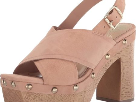 VINCE CAMUTO Womens Pink 2  Platform Crossover Straps Studded Padded Jenevya Square Toe Block Heel Buckle Leather Slingback Sandal M Fashion