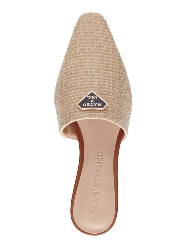 INC Womens Beige Woven Goring The Negril Square Toe Slip On Mules M on Sale