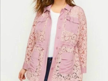 LANE BRYANT Womens Pink Pocketed Unlined Long Sleeve Point Collar Button Up Cardigan For Discount