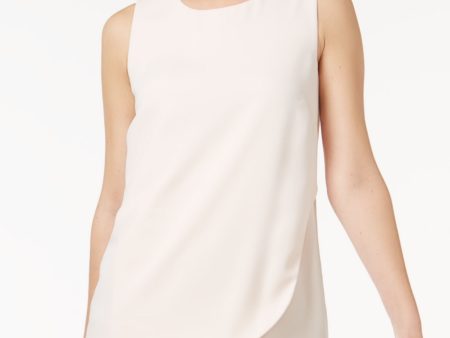 CALVIN KLEIN Womens White Pleated Sleeveless Jewel Neck Evening Tunic Top Online