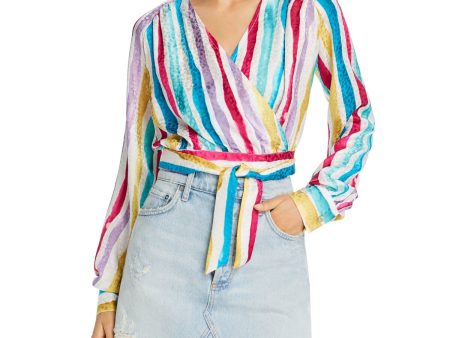 ART DEALER Womens White Tie Striped Long Sleeve Surplice Neckline Wrap Top Supply