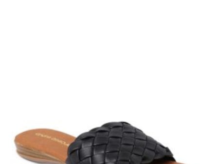 ANDRE ASSOUS Womens Black Lightweight Woven Padded Nicki Round Toe Wedge Slip On Leather Sandals Shoes Online Sale