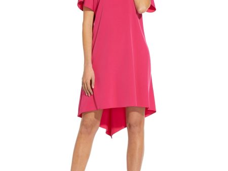 ADRIANNA PAPELL Womens Pink Short Sleeve Boat Neck Below The Knee Evening Hi-Lo Dress Fashion