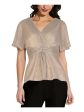 ADRIANNA PAPELL Womens Beige Stretch Metallic Twist Front Kimono Sleeve Surplice Neckline Evening Peplum Top Cheap