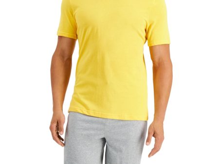 CLUBROOM Yellow Drawstring Solid Short Sleeve Crew Neck Shorts Everyday Pajamas For Discount