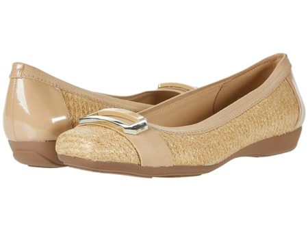 AK SPORT Womens Beige Stretch Lightweight Woven Buckle Accent Cushioned Uplift Square Toe Wedge Slip On Ballet Flats M Supply