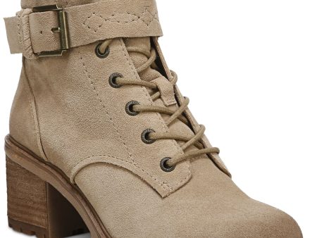 ZODIAC Womens Beige Lace-Up Buckled Strap Detail Padded Lug Sole Arch Support Gemma Round Toe Block Heel Zip-Up Leather Combat Boots M Hot on Sale