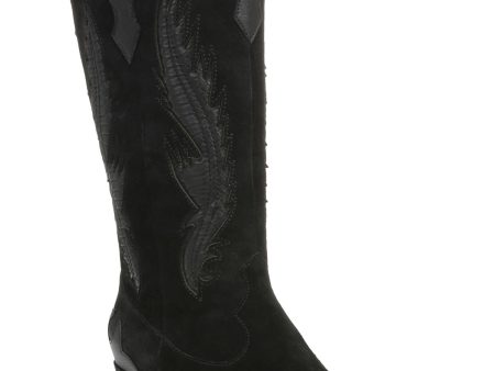 ZODIAC Womens Black Patterned Cushioned Arch Support Marlena Pointed Toe Stacked Heel Leather Western Boot M Hot on Sale