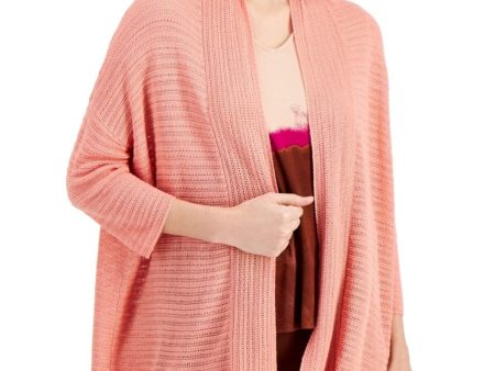 ALFANI Womens Coral 3 4 Sleeve Open Front Wear To Work Cardigan Hot on Sale