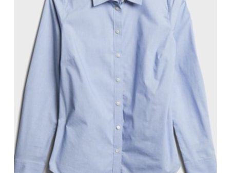 BANANA REPUBLIC Womens Blue Fitted Curved Hem Cuffed Sleeve Collared Wear To Work Button Up Top For Sale