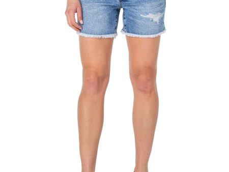 EARNEST SEWN NEW YORK Womens Blue Denim Pocketed Distressed Button Fly Frayed Hem Shorts Shorts on Sale