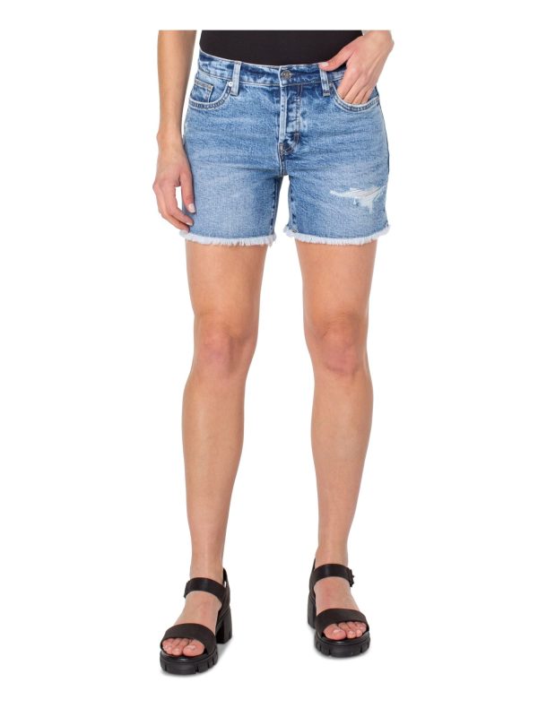 EARNEST SEWN NEW YORK Womens Blue Denim Pocketed Distressed Button Fly Frayed Hem Shorts Shorts on Sale