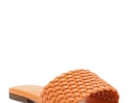 VINCE CAMUTO Womens Orange Woven Padded Arissa Square Toe Block Heel Slip On Leather Slide Sandals Shoes M Supply