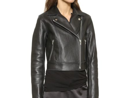 T ALEXANDER WANG Womens Black Zippered Pocketed Asymmetrical Lined Motorcycle Coat Sale